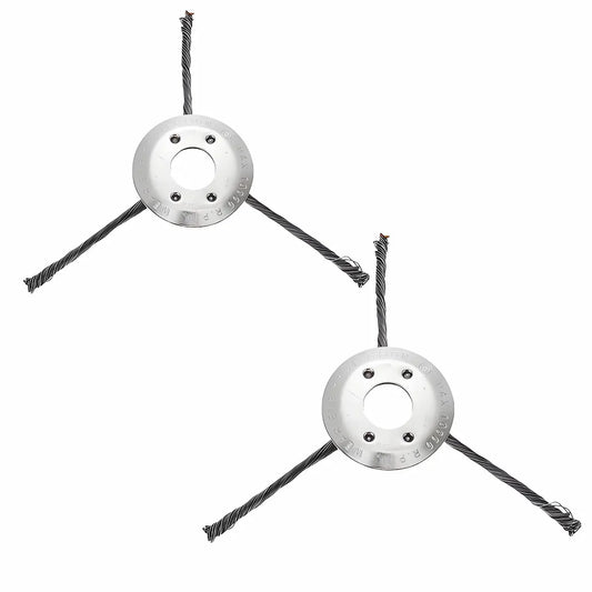 2-Pack Steel Wire Strimmer Heads 3-Arm Knotted Design - Fits 25.4mm Bore