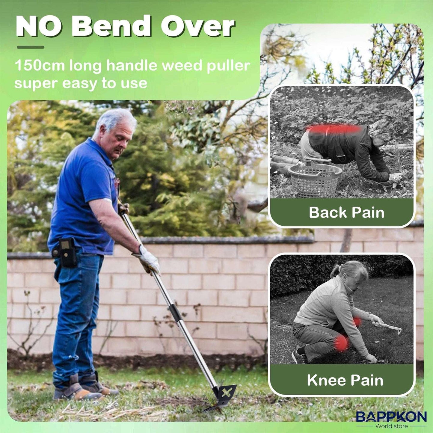 2 in 1 Weed Hoe & Rake Tool – 150cm Adjustable Long Handle, Heavy - Duty Alloy Steel Weeding Tool for Garden & Lawn - BAPPKON Garden Store