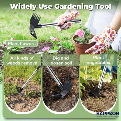 2 in 1 Weed Hoe & Rake Tool – 150cm Adjustable Long Handle, Heavy - Duty Alloy Steel Weeding Tool for Garden & Lawn - BAPPKON Garden Store