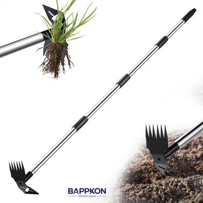 2 in 1 Weed Hoe & Rake Tool – 150cm Adjustable Long Handle, Heavy - Duty Alloy Steel Weeding Tool for Garden & Lawn - BAPPKON Garden Store