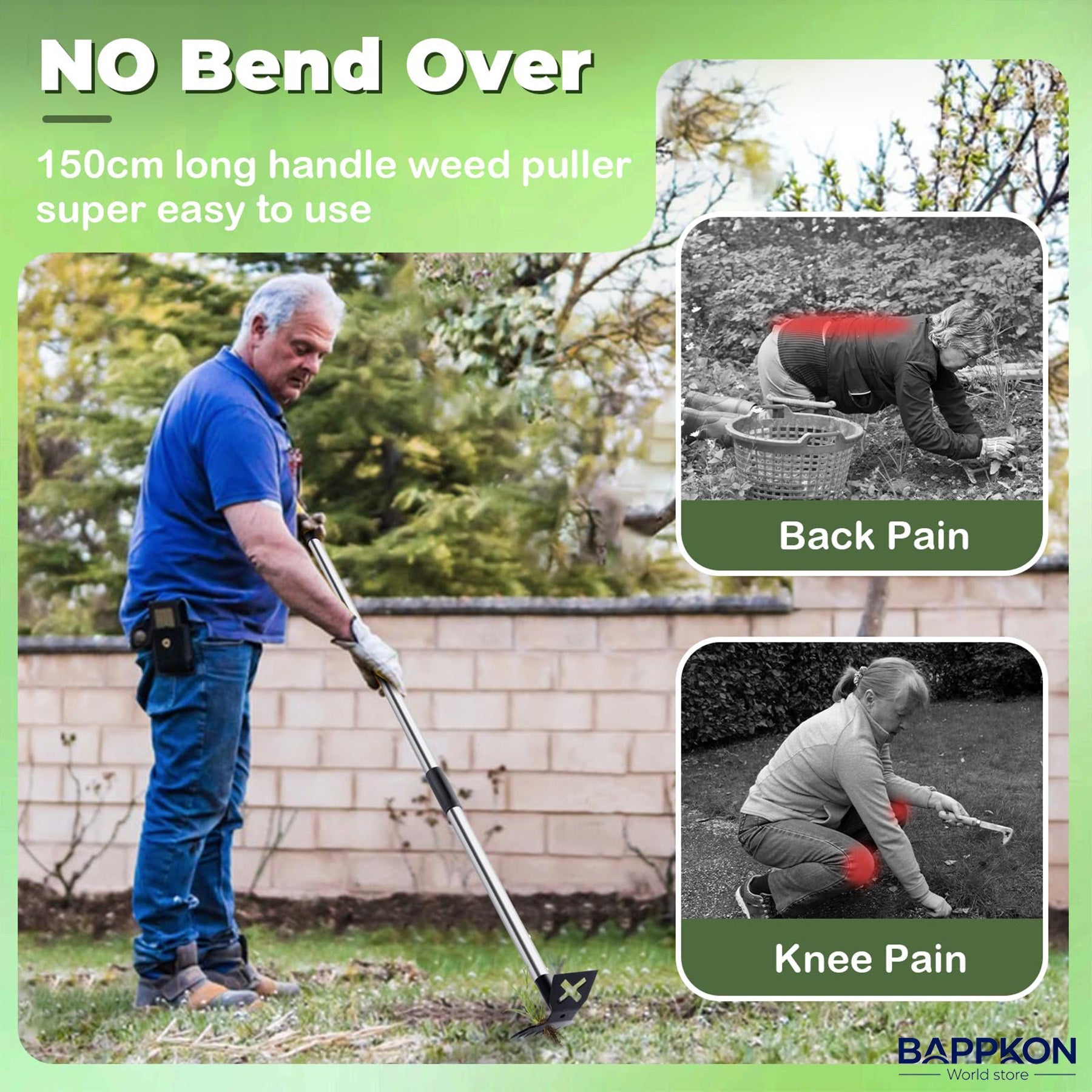 2 in 1 Weed Hoe & Rake Tool – 150cm Adjustable Long Handle, Heavy - Duty Alloy Steel Weeding Tool for Garden & Lawn - BAPPKON Garden Store