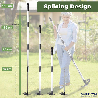 2 in 1 Weed Hoe & Rake Tool – 150cm Adjustable Long Handle, Heavy - Duty Alloy Steel Weeding Tool for Garden & Lawn - BAPPKON Garden Store