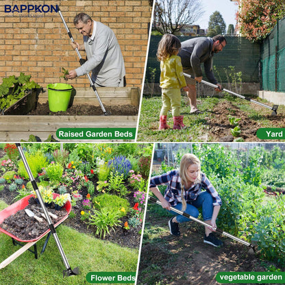 2 in 1 Weed Hoe & Rake Tool – 150cm Adjustable Long Handle, Heavy - Duty Alloy Steel Weeding Tool for Garden & Lawn - BAPPKON Garden Store