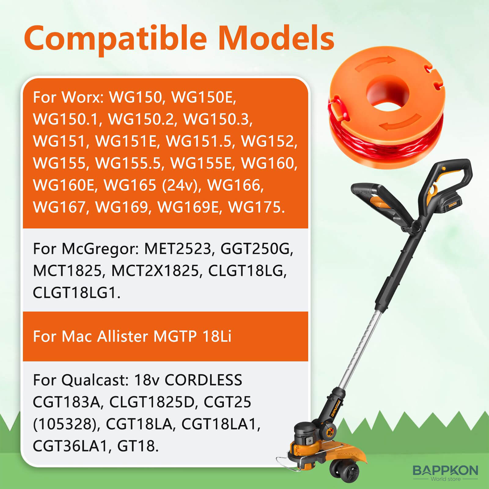 Replacement Spool Compatibility - Fits Worx WG150, McGregor, Qualcast