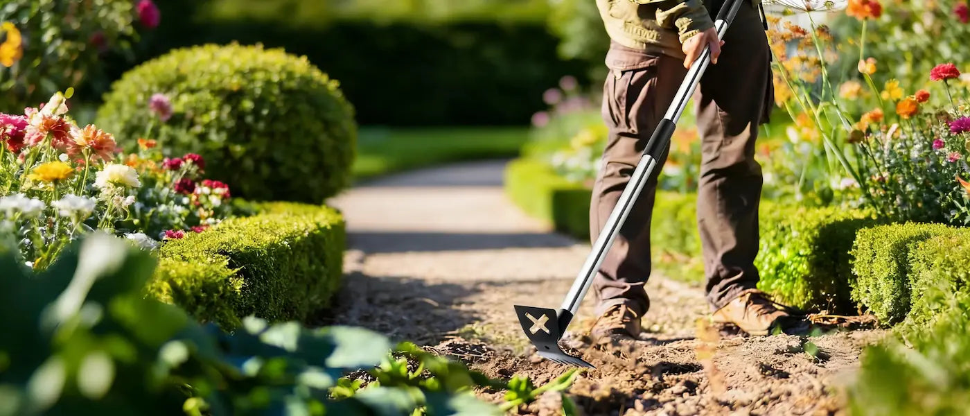Heavy Duty Garden Weeding Tools - 2-in-1 Long Handle Weed Hoe and Rake 150cm