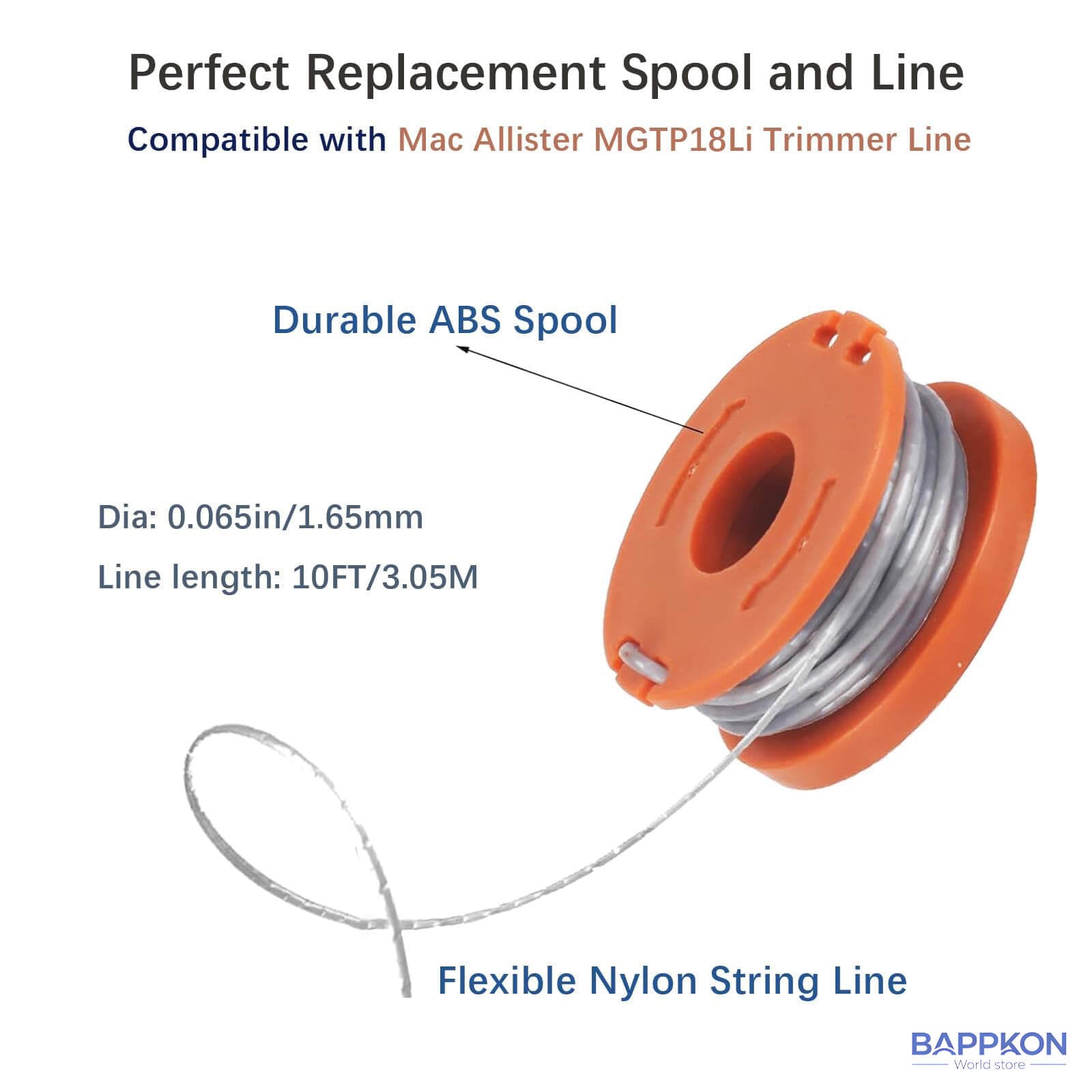 Autofeed Strimmer Spool 4 - Pack | 1.65mm Line (Compatible with Mac Allister MGTP18Li) - BAPPKON Garden Store