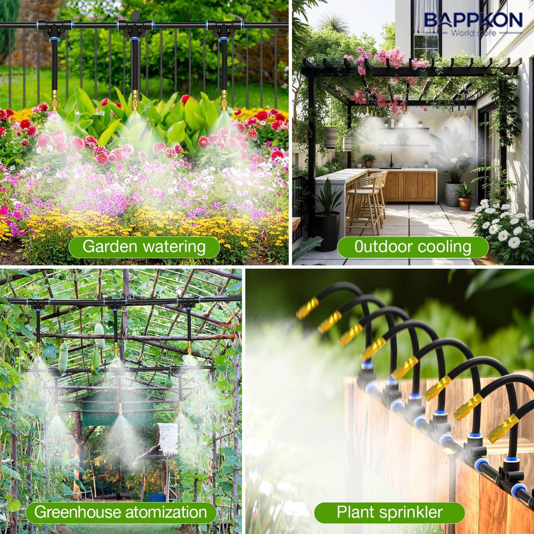 BAPPKON 360° Drip Irrigation Kit - 16 Nozzles, 100ft Auto Watering System - BAPPKON Garden Store