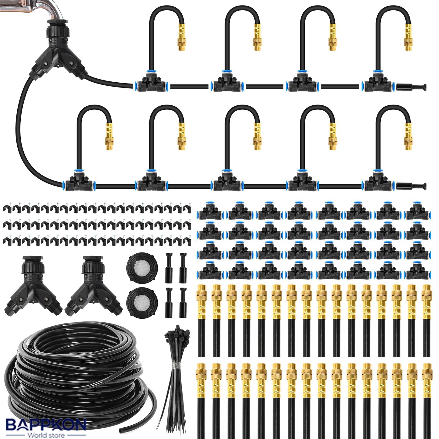 BAPPKON 360° Drip Irrigation Kit - 16 Nozzles, 100ft Auto Watering System - BAPPKON Garden Store