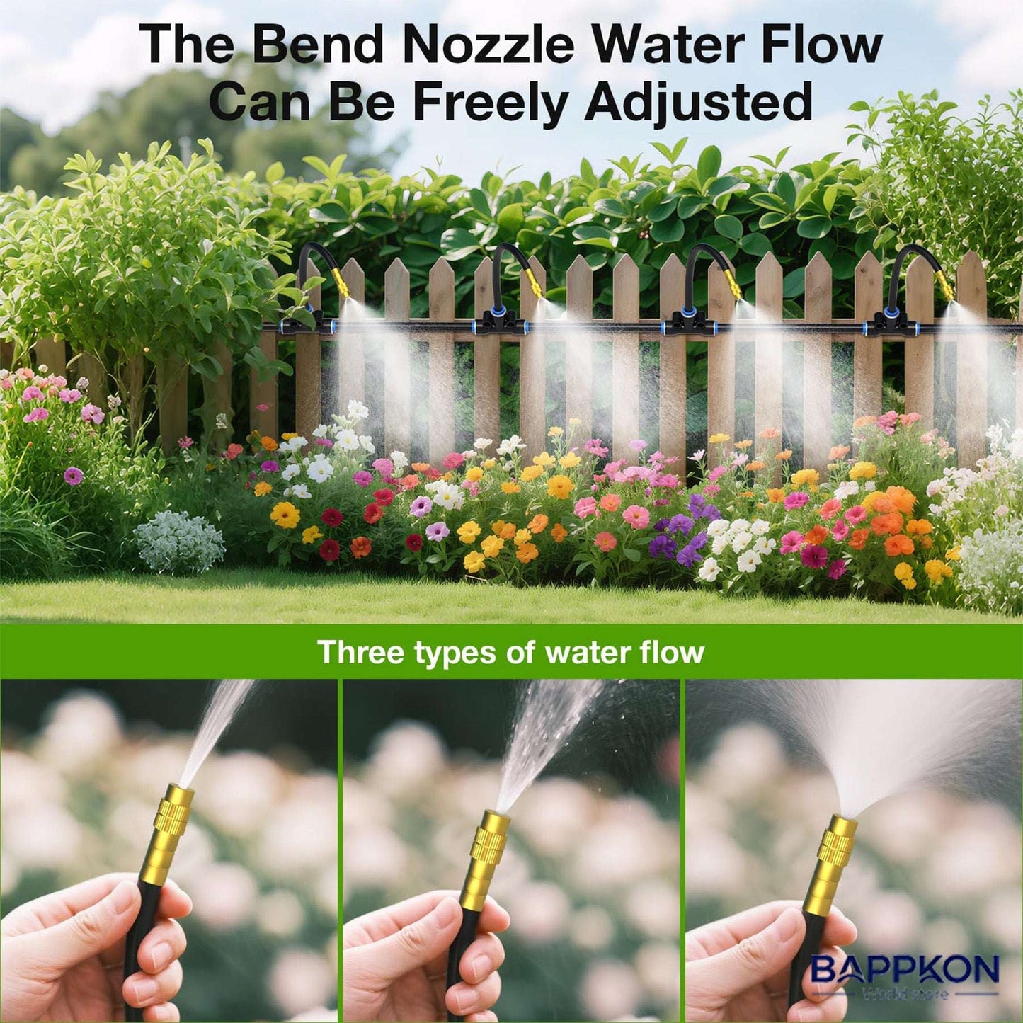 BAPPKON 360° Drip Irrigation Kit - 16 Nozzles, 100ft Auto Watering System - BAPPKON Garden Store