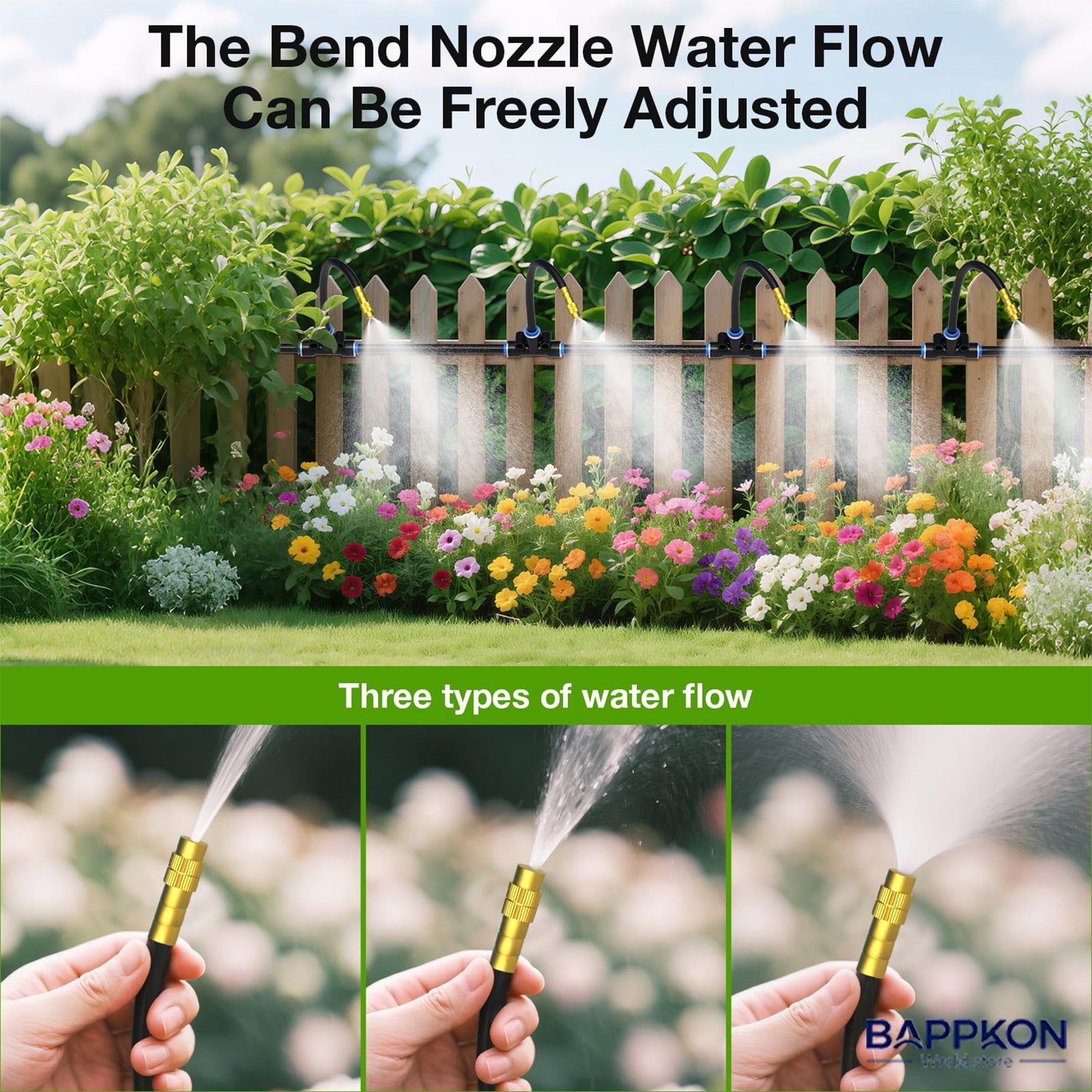 BAPPKON 360° Drip Irrigation Kit - 16 Nozzles, 100ft Auto Watering System - BAPPKON Garden Store