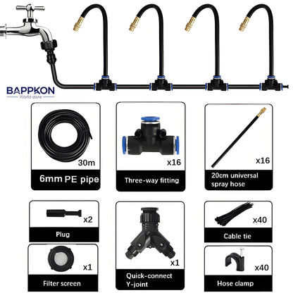 BAPPKON 360° Drip Irrigation Kit - 16 Nozzles, 100ft Auto Watering System - BAPPKON Garden Store