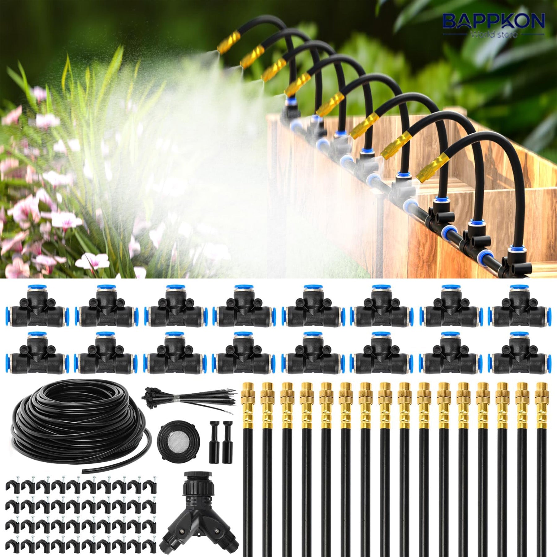 BAPPKON 360° Drip Irrigation Kit - 16 Nozzles, 100ft Auto Watering System - BAPPKON Garden Store