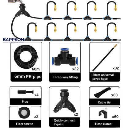 BAPPKON 360° Drip Irrigation Kit - 16 Nozzles, 100ft Auto Watering System - BAPPKON Garden Store