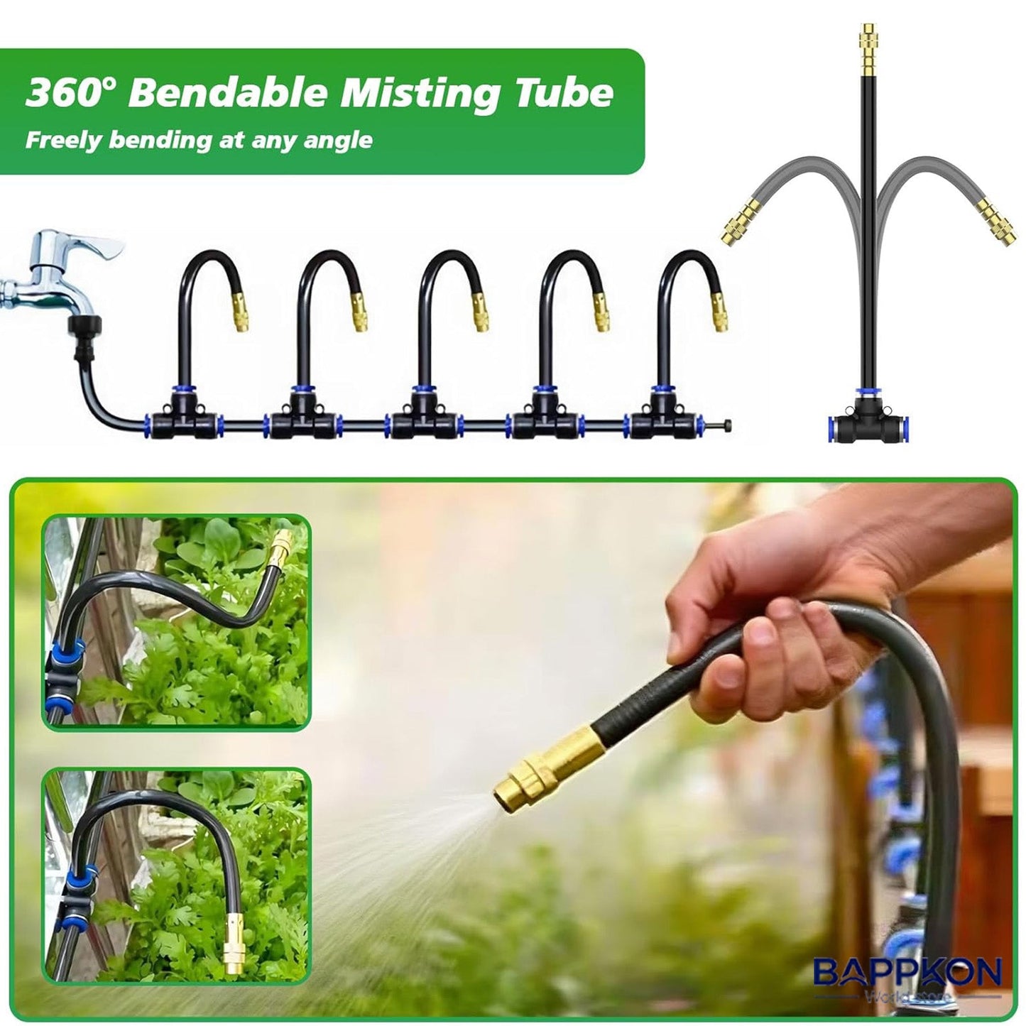 BAPPKON 360° Drip Irrigation Kit - 16 Nozzles, 100ft Auto Watering System - BAPPKON Garden Store