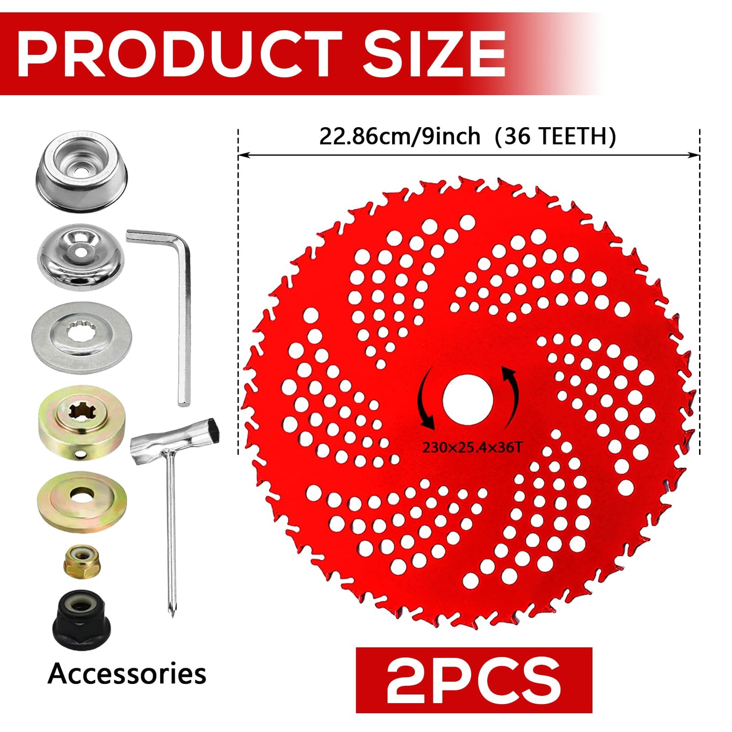 Carbide Brush Cutter Blades 2 - Pack | 9" 36 - Tooth with Adapter Kit - BAPPKON Garden Store