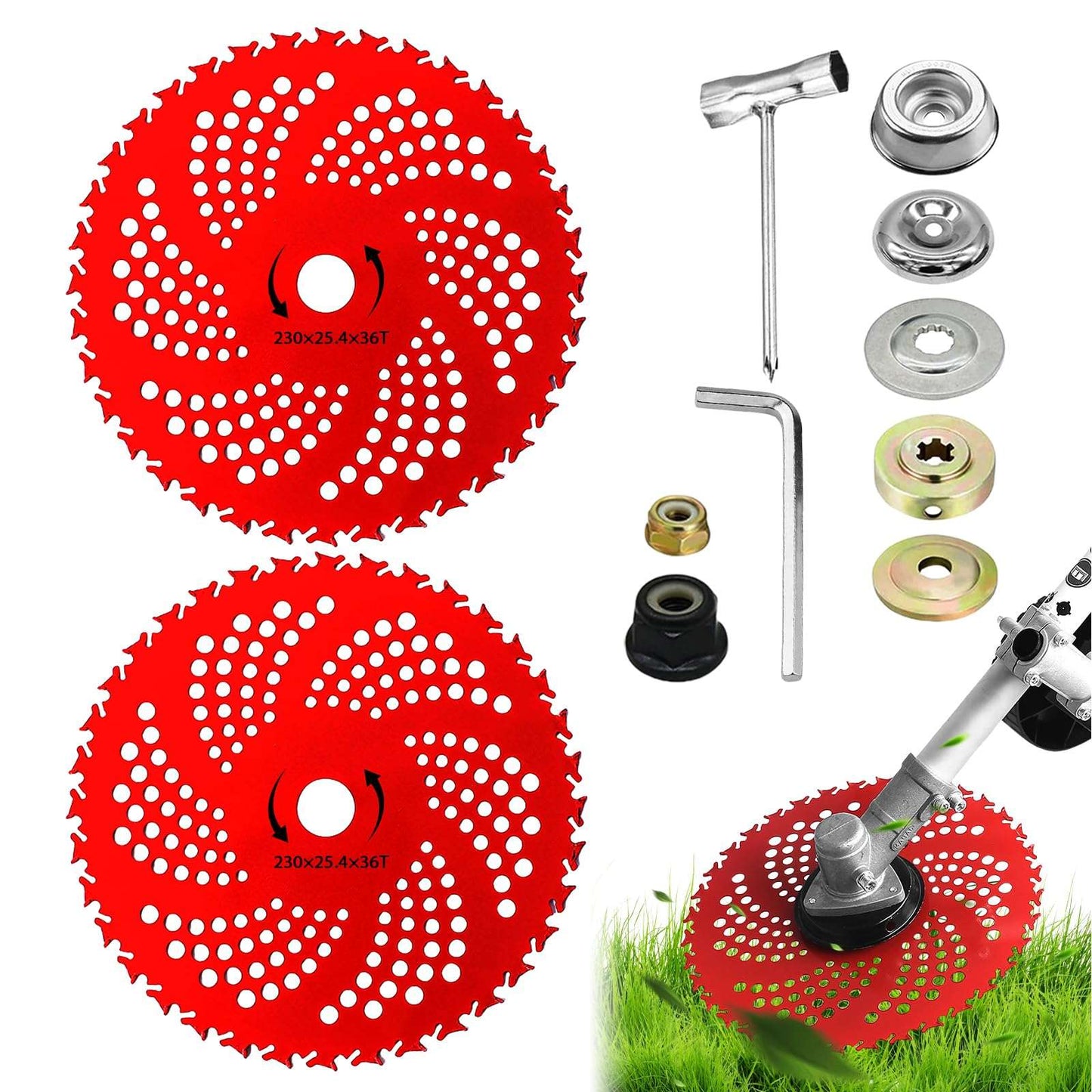 Carbide Brush Cutter Blades 2 - Pack | 9" 36 - Tooth with Adapter Kit - BAPPKON Garden Store