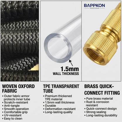 Expandable Garden Hose Pipe with 7 - Function Spray Nozzle & Anti - Leak Latex Core - BAPPKON Garden Store
