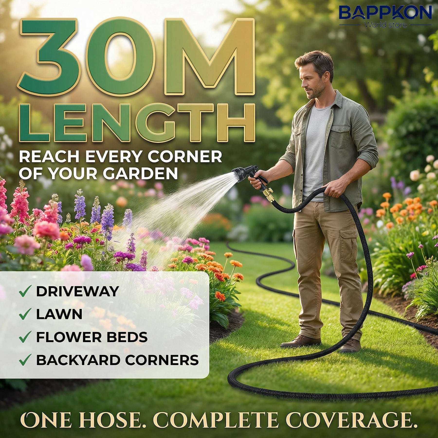 Expandable Garden Hose Pipe with 7 - Function Spray Nozzle & Anti - Leak Latex Core - BAPPKON Garden Store