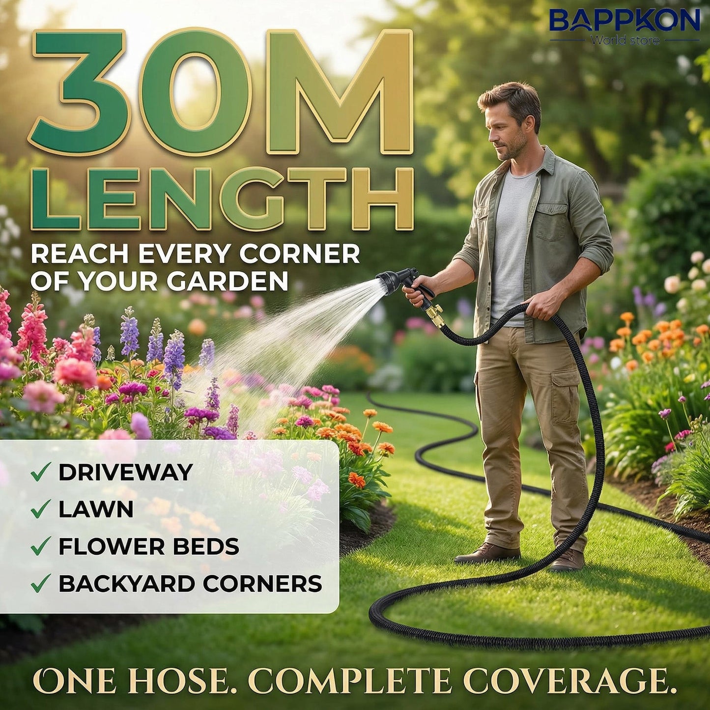 Expandable Garden Hose Pipe with 7 - Function Spray Nozzle & Anti - Leak Latex Core - BAPPKON Garden Store