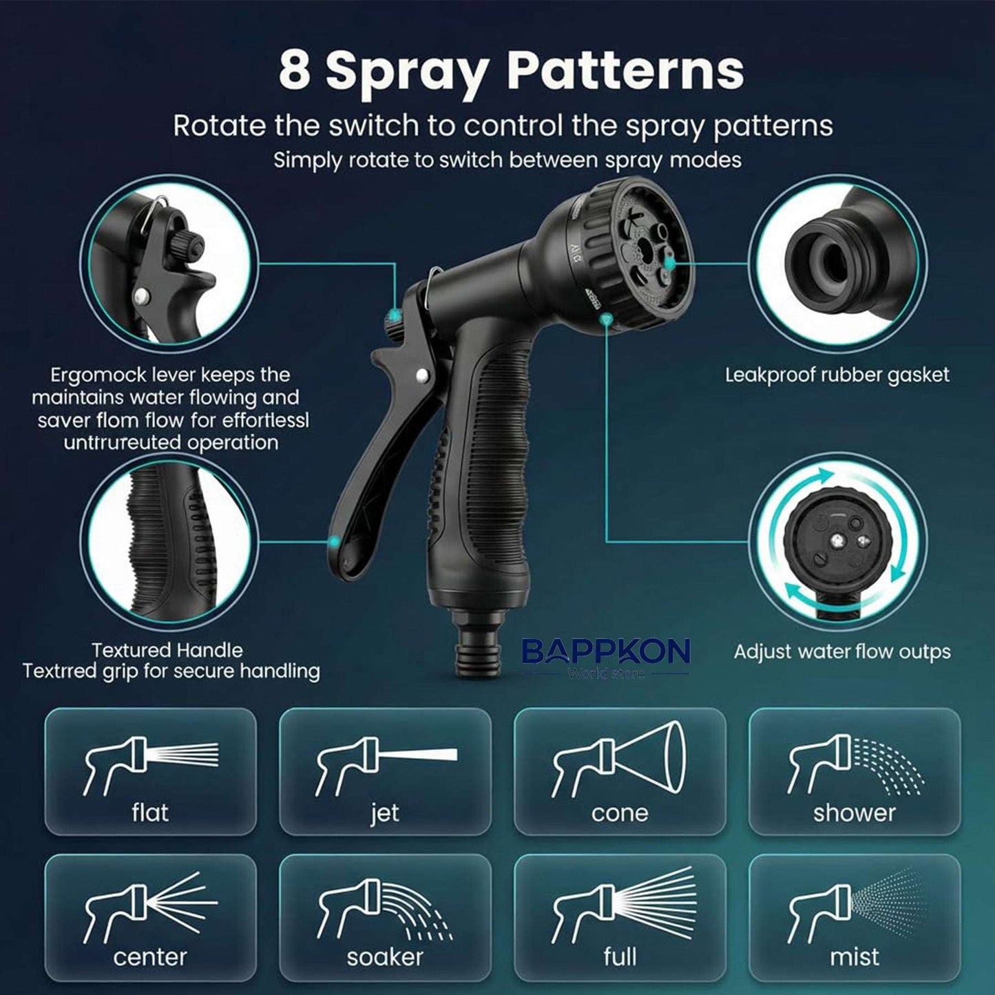 Expandable Garden Hose Pipe with 7 - Function Spray Nozzle & Anti - Leak Latex Core - BAPPKON Garden Store