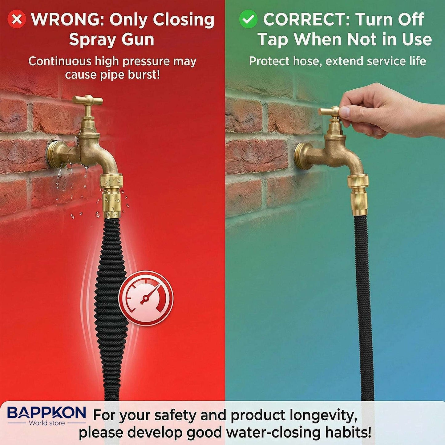 Expandable Garden Hose Pipe with 7 - Function Spray Nozzle & Anti - Leak Latex Core - BAPPKON Garden Store