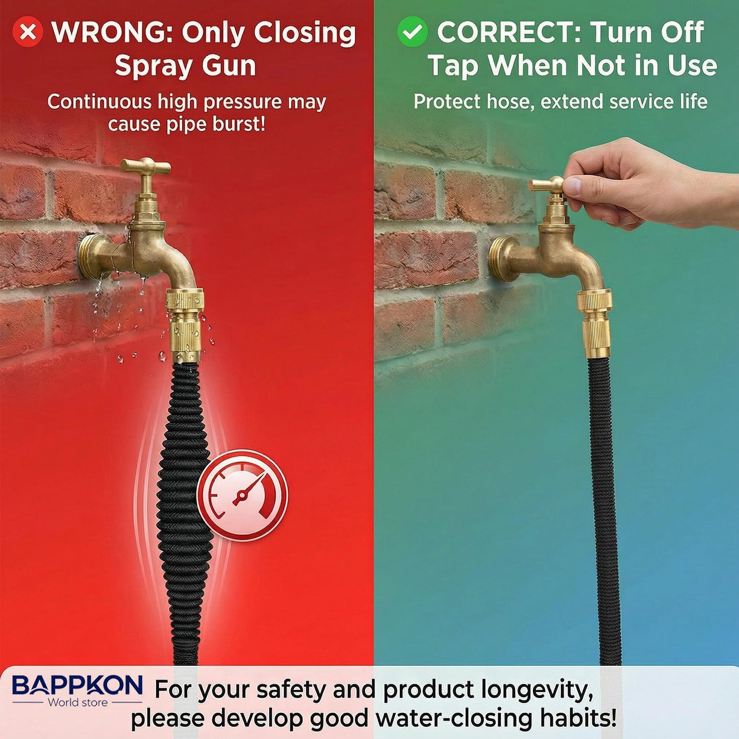 Expandable Garden Hose Pipe with 7 - Function Spray Nozzle & Anti - Leak Latex Core - BAPPKON Garden Store