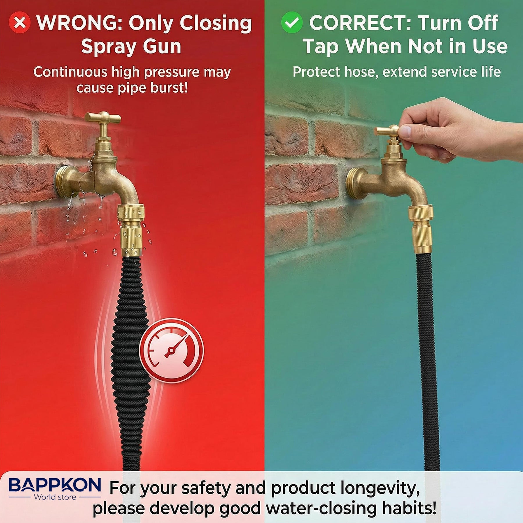 Expandable Garden Hose Pipe with 7 - Function Spray Nozzle & Anti - Leak Latex Core - BAPPKON Garden Store