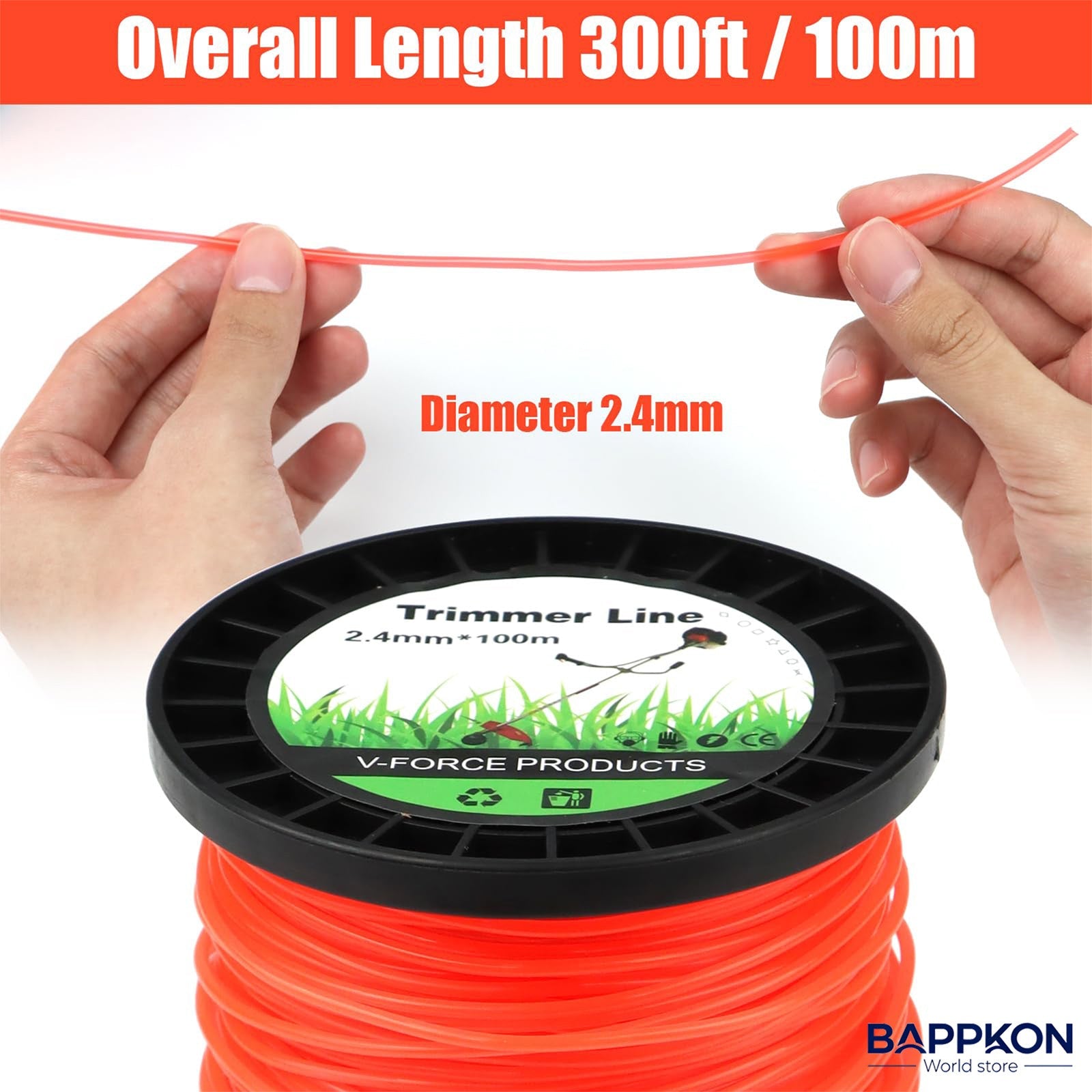 Heavy - Duty 2.4mm Trimmer Line 100m | Round Nylon Strimmer Wire - Universal Fit - BAPPKON Garden Store