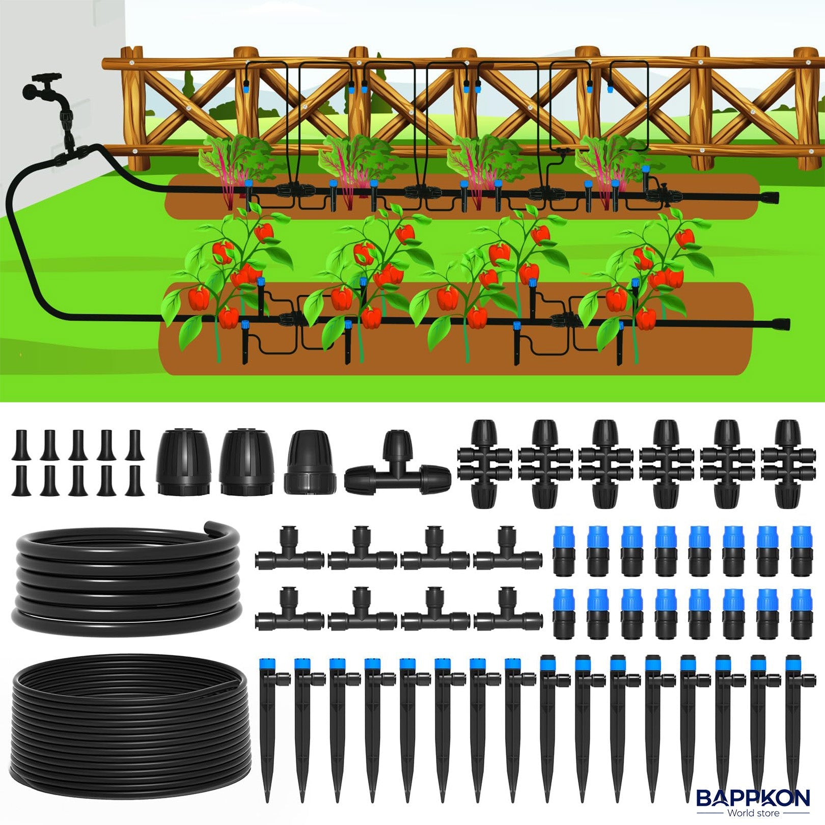 Quick - Connect Drip Irrigation Kit | Automatic Watering System for Garden & Greenhouse - BAPPKON Garden Store