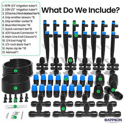 Quick - Connect Drip Irrigation Kit | Automatic Watering System for Garden & Greenhouse - BAPPKON Garden Store