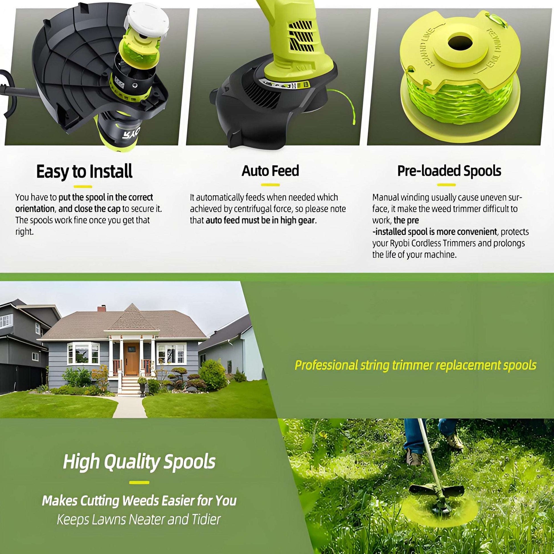 Ryobi Trimmer Line Replacement - Pre-Wound Spools for 18v/24v/40v - Durable Twisted Line(6 Pack)