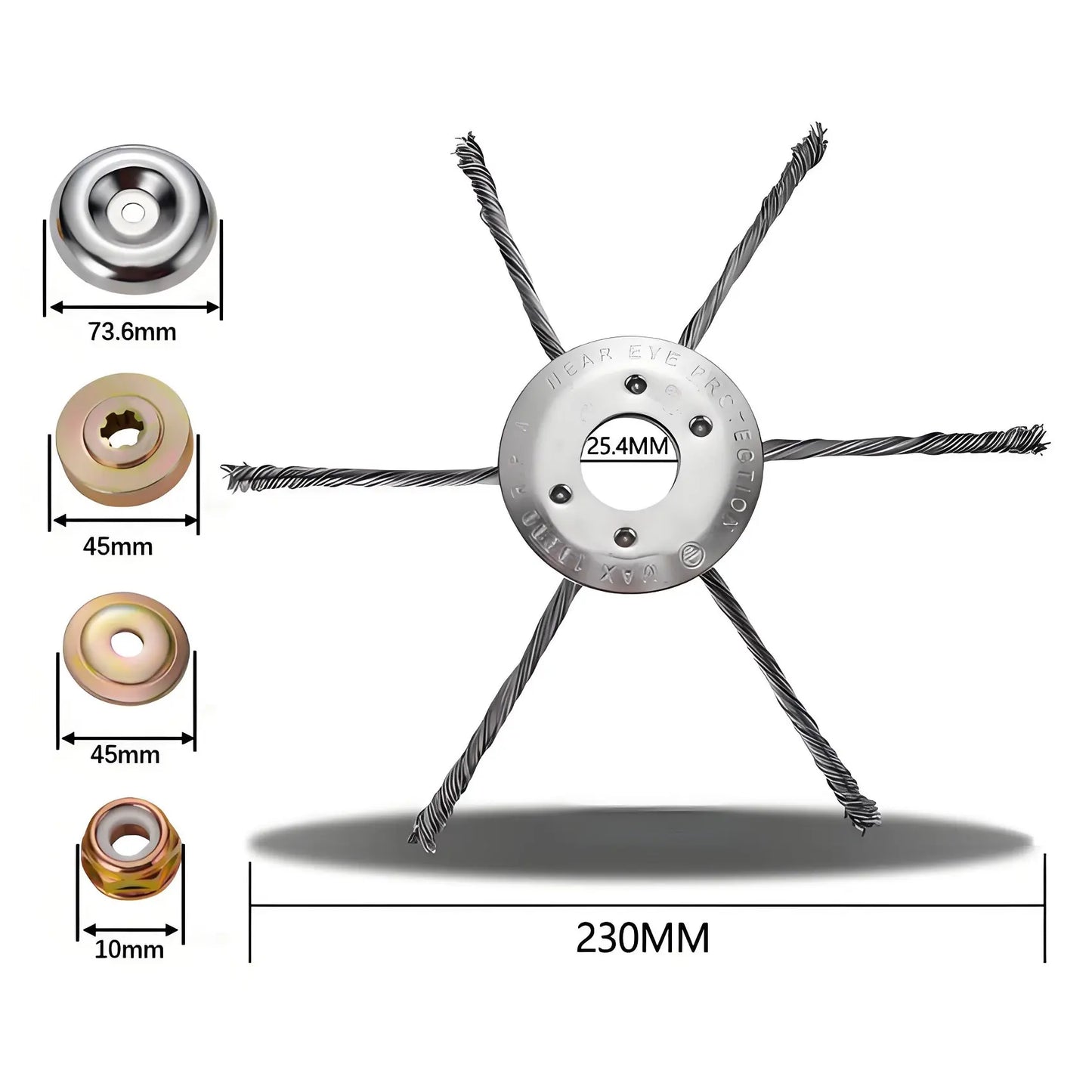 Steel wire grass trimmer head 230mm, heavy duty knotted design
