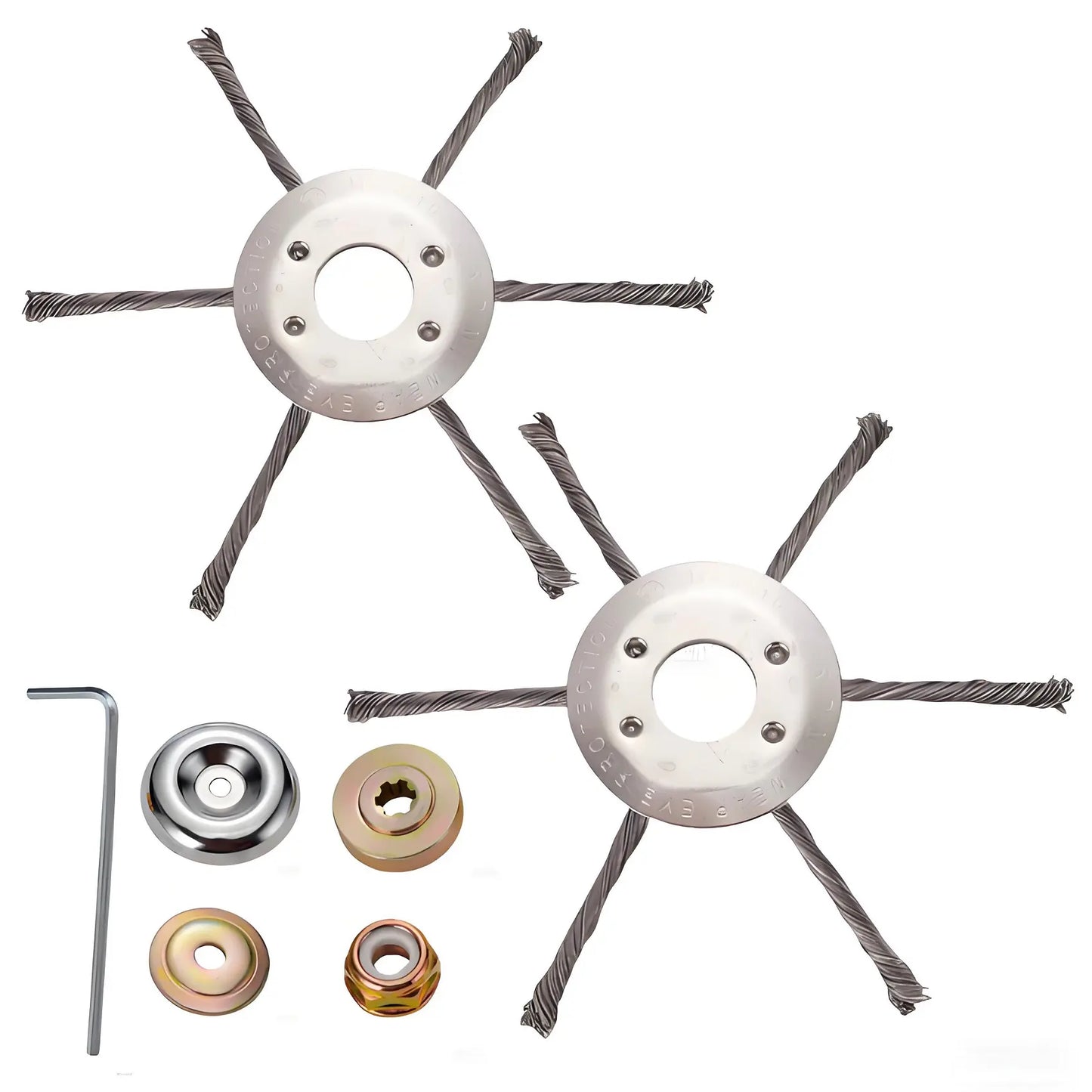 Steel wire grass trimmer head, 6-arm knotted design, with mounting screws