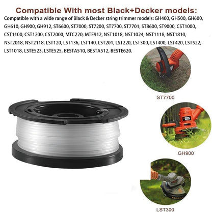 Detailed view of 1.6mm nylon trimmer line on Black & Decker spool