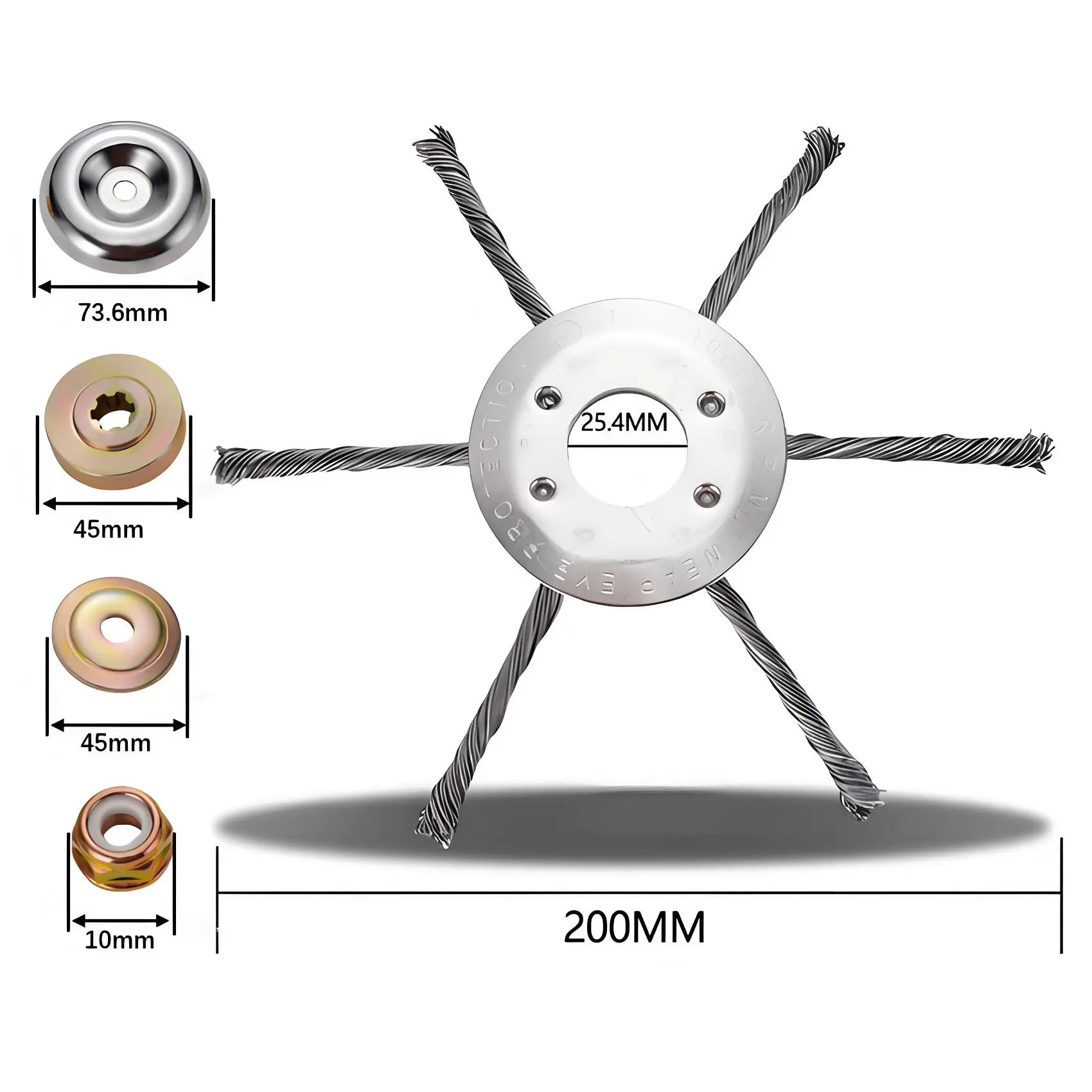 Steel wire brush trimmer head 200mm, knotted wire arms